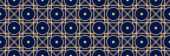 Dark blue seamless background with geometric golden pattern