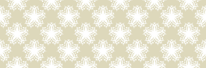 Fototapeta premium White floral seamless pattern on olive green background
