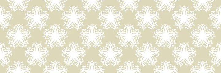 Fotobehang White floral seamless pattern on olive green background © Liudmyla