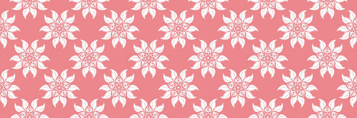 Floral print. White pattern on pink seamless background