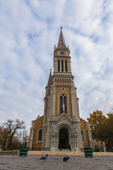 Fototapeta na wymiar Saint Francis of Assisi Church of Ferenc in Budapest with clouds on background