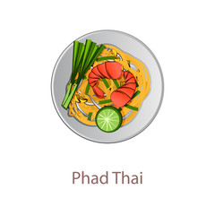 top view of popular food of Thailand,Pad Thai,in cartoon vector