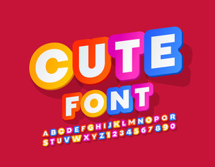 Vector Kids Cute Font. Rotated Colorful Alphabet Letters and Numbers for Children.
