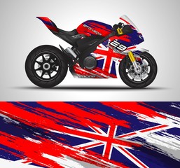 Racing motorcycle wrap decal and vinyl sticker design. Concept graphic abstract background for wrapping vehicles, motorsports, Sportbikes, motocross, supermoto and livery. Vector illustration.