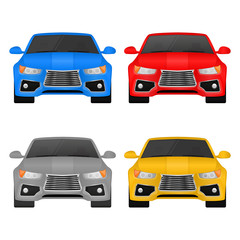 Fototapeta premium Car. Front view. Set of colored vehicles