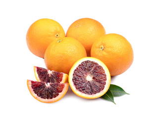 red blood orange slice, isolated on white background