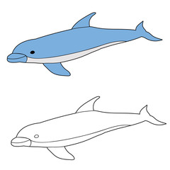 coloring book, dolphin is swimming