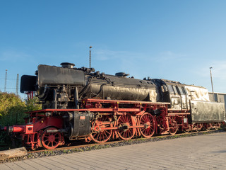 Fototapeta na wymiar Heilbronn, Germany - September 15th, 2019: The steam enginer antique train in Bundesgartenschau (abbr. BUGA), Heilbronn Germany