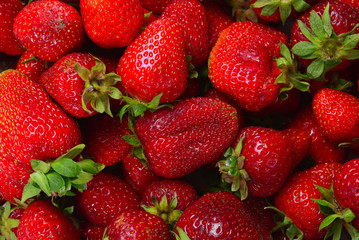 Strawberry. Fresh berries macro. Fruit background. Top view.