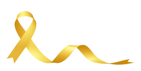 Yellow ribbon International Childhood Cancer Awareness Day sign isolated on white background