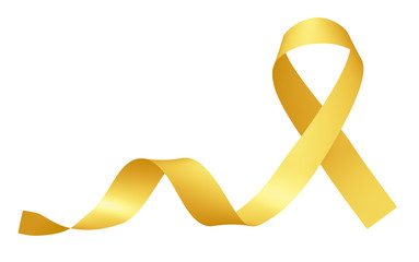 Yellow ribbon International Childhood Cancer Awareness Day symbol isolated on white.