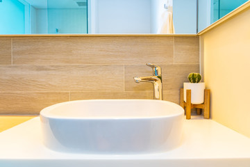 Water facuet and white sink decoration interior