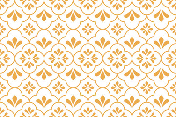 Flower geometric pattern. Seamless vector background. White and gold ornament. Ornament for fabric, wallpaper, packaging. Decorative print