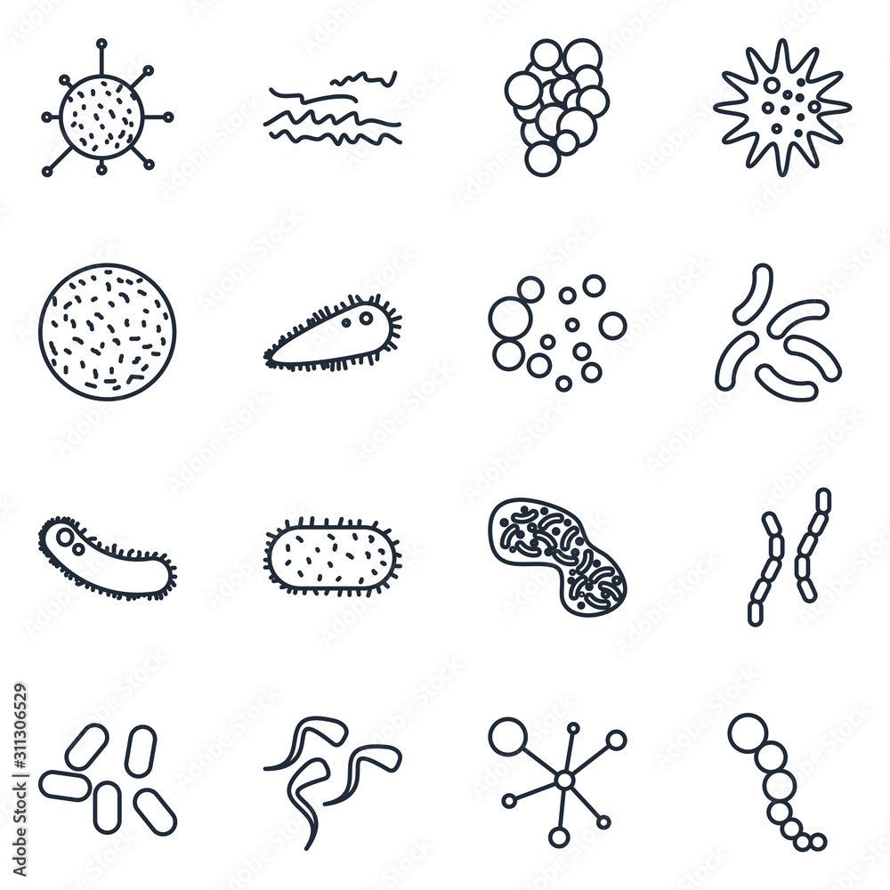 Poster Bacteria Set icon template color editable. Bacteria pack symbol vector sign isolated on white background illustration for graphic and web design.
