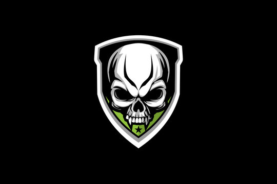 skull with shield modern vector logo template