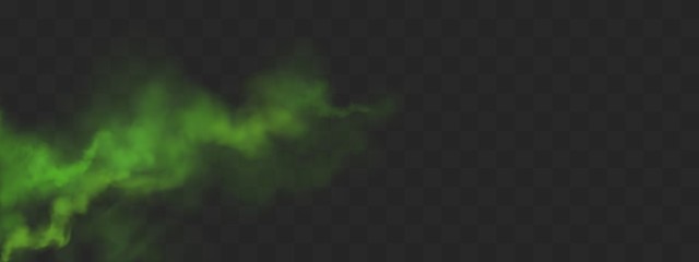 Green smog or fog cloud. Stink bad smell, smoke or stench gases. Vector realistic stream of chemical toxic vapour from left side isolated on transparent background