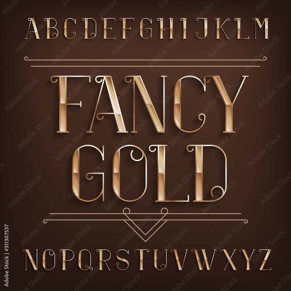 Fototapete fancy gold alphabet font. retro bright letters with shadow. stock vector typescript for your design.