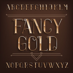 Fancy Gold alphabet font. Retro bright letters with shadow. Stock vector typescript for your design.