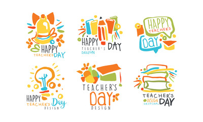 Happy Teachers Day Labels and Badges Original Design Vector Set