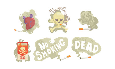 Dangers of Smoking Cigarette Illustrated Vector Set