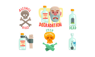 Dangers of Drinking Alcohol Illustrated Vector Set