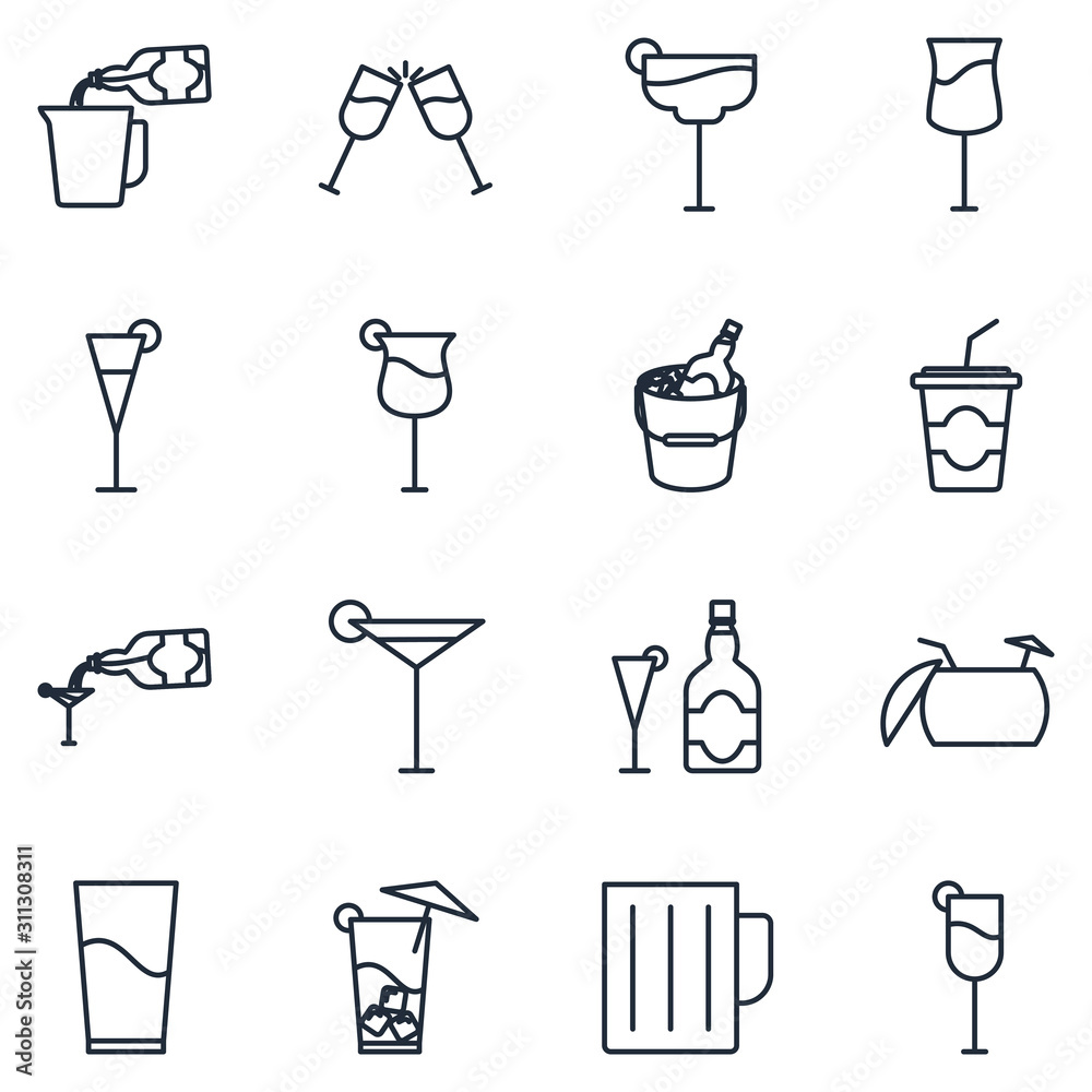 Poster different bar glasses with wine  Set icon template color editable. different cocktails pack symbol vector sign isolated on white background illustration for graphic and web design.