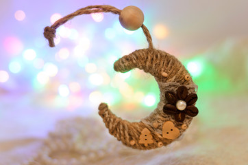 Beautiful fireworks and glitter with snowflake in New Year eve and Christmas, copy space. Abstract background holiday.