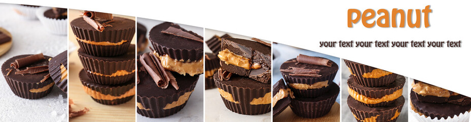 Collage of photos with chocolate peanut butter cups