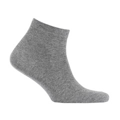 Blank grey cotton medium sock on invisible  foot isolated on white background as mock up for advertising, branding, design, side view, template.