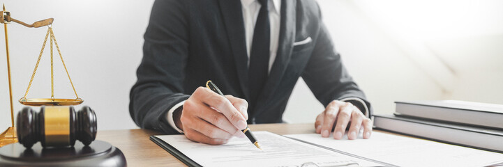 lawyer lawsuit notary consultation or discussing negotiation legal case with document contract...