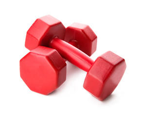 Color dumbbells on white background