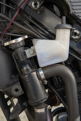 close up of coolant tank  of motorbike