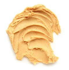 Tasty peanut butter on white background