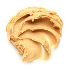 Tasty peanut butter on white background