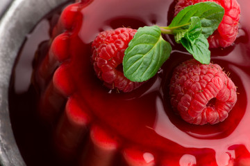 Vanilla pudding with raspberry and raspberry sauce