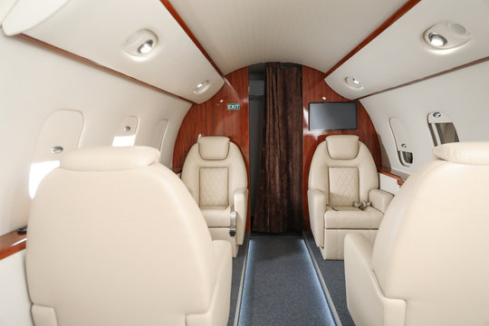 Inside view of modern private airplane