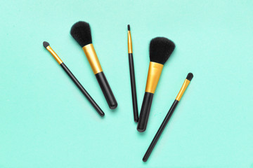 Makeup brushes on color background