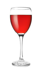 Glass of tasty wine on white background