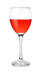 Glass of tasty wine on white background