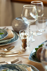 Elegant dinner table served for banquet event