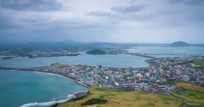 Timelapse of aerial view of the Jeju island in South Korea