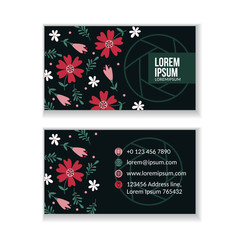 Creative business card template with floral background.