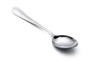 Silver shiny spoon isolated on white background
