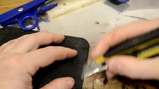 Stripping genuine leather. Footage handmade craft