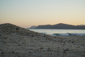 해변에 낮게 쌓아 올려진 모래 언덕입니다.