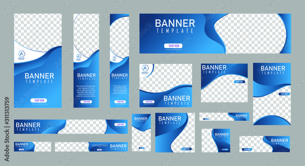Wall mural set of creative web banners of standard size with a place for photos. vertical, horizontal and squar