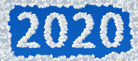 Clouds in shape of number 2020 on a blue background