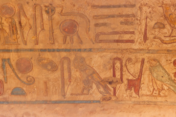 Ancient egyptian hieroglyphs on the wall in Karnak Temple Complex in Luxor, Egypt