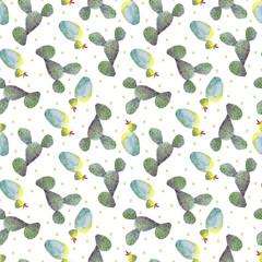 Seamless pattern of watercolor cactus on a white background. Use for invitations, birthdays, menus.