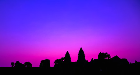 Angkor Wat temple facade Purple silhouette